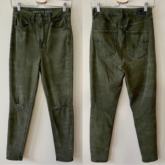 American Eagle Next Level Stretch Green Camo Curvy Super High-Rise Jeggings - Picture 1 of 8
